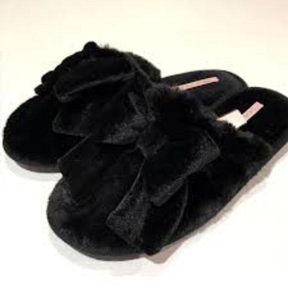 Victoria Secret Fuzzy Bow Slippers Size S - Picture 2 of 9
